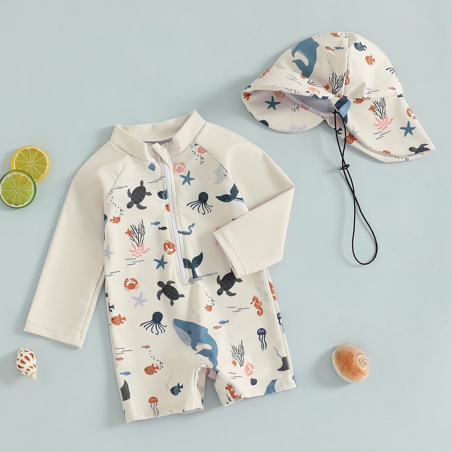 Hnyenmcko Baby/Toddler Boy Rash Guard Swimsuit Long Sleeve One Piece Zipper Swimwear Sunsuit Infant