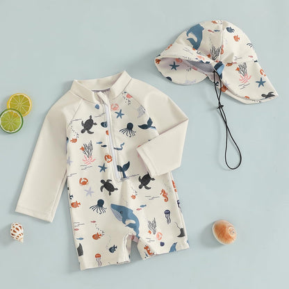 Hnyenmcko Baby/Toddler Boy Rash Guard Swimsuit Long Sleeve One Piece Zipper Swimwear Sunsuit Infant