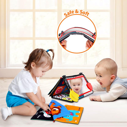 Baby Mirror Tummy Time Toys 0-3 3-6 Months Sensory Crinkle Baby Books Black and White High Contrast