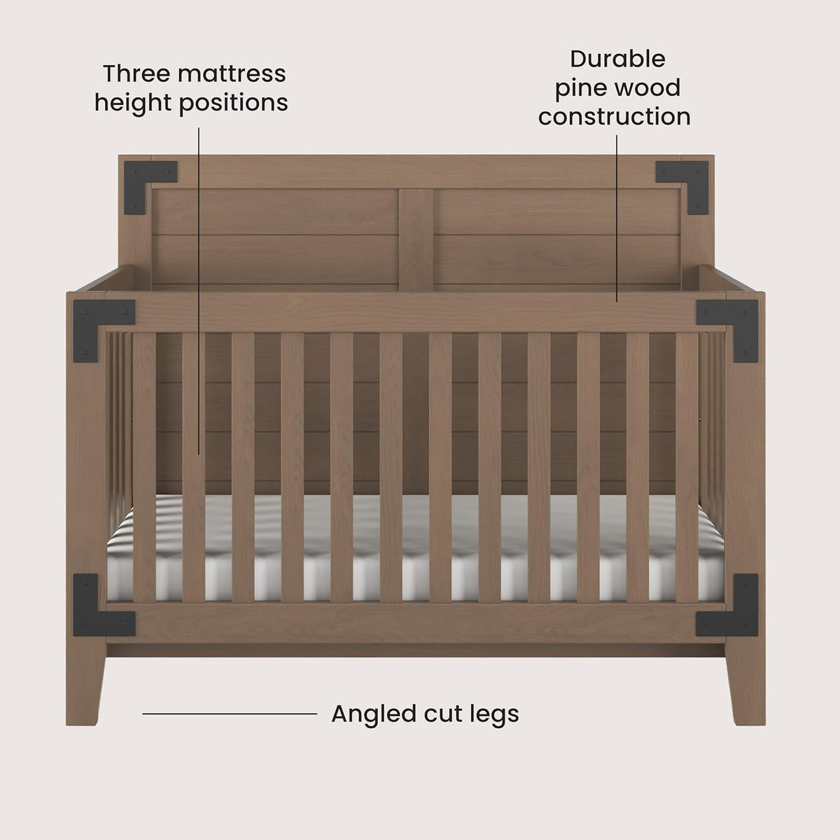Child Craft Lucas 4-in-1 Convertible Crib, Baby Crib Converts to Day Bed, Toddler Bed and Full Size