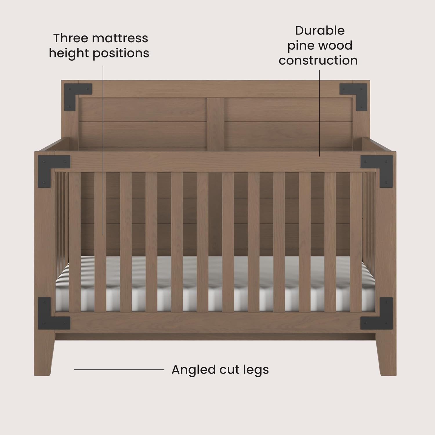 Child Craft Lucas 4-in-1 Convertible Crib, Baby Crib Converts to Day Bed, Toddler Bed and Full Size