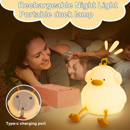 Duck Night Light, Squishy Silicone Nightlight for Baby Nursery with 30 Minutes Timer, Cute Duck