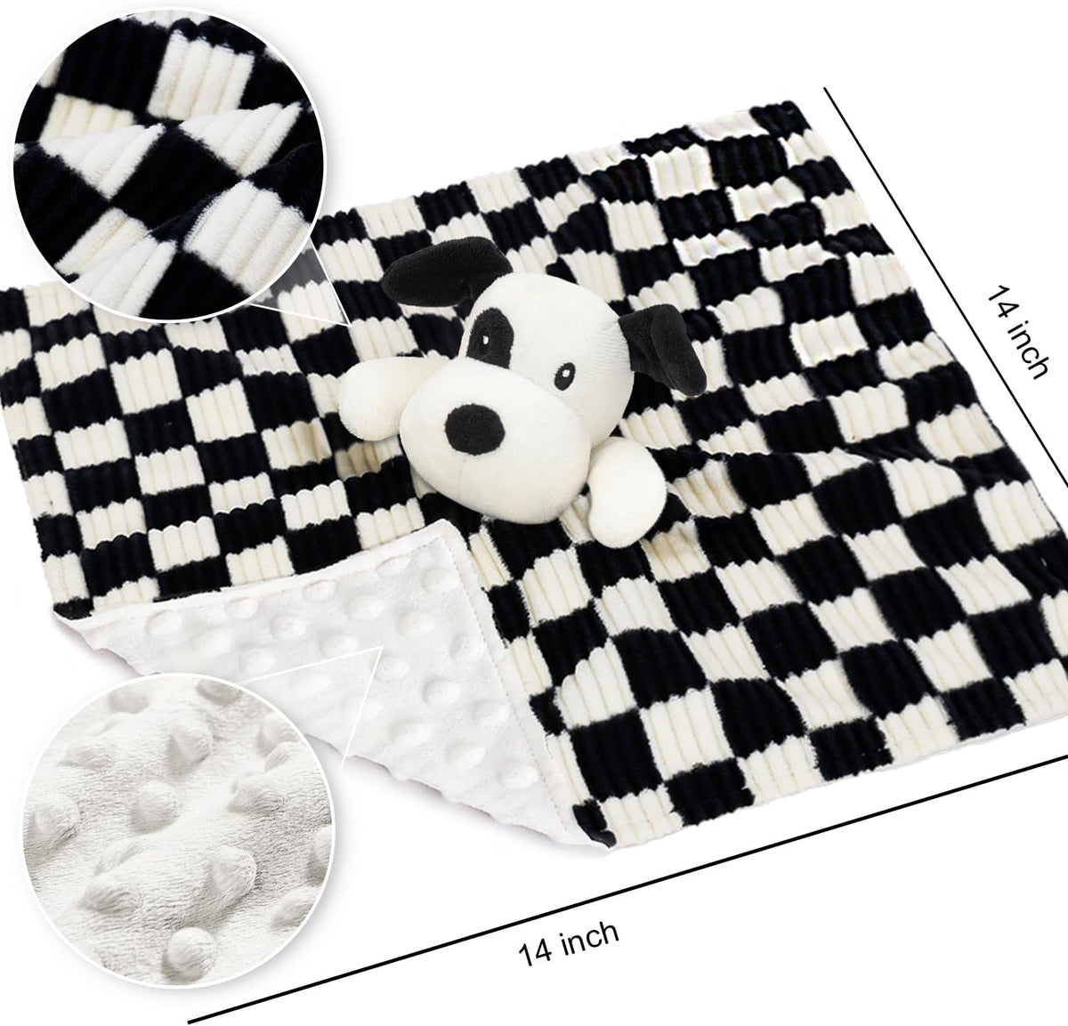 Baby Security Blanket for Boys Girls, High Contrast Super Soft 3D Checkerboard Gingham with Minky