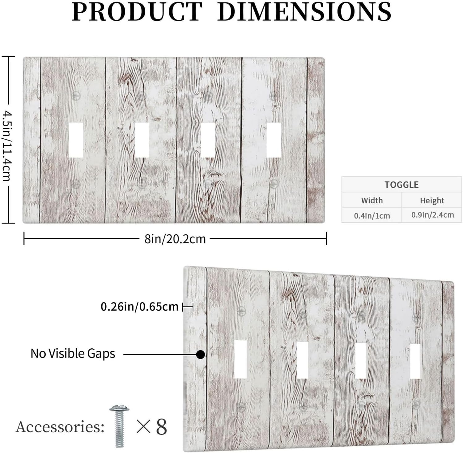 Light Switch Covers Rustic Vintage White Wood Grain Quad Toggle Electrical Faceplate 4 Gang Wall