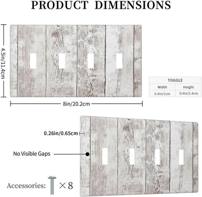 Light Switch Covers Rustic Vintage White Wood Grain Quad Toggle Electrical Faceplate 4 Gang Wall