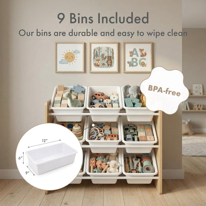 Humble Crew Kids Toy Organizer with 9 Bins, 3 Tier Storage for Playroom