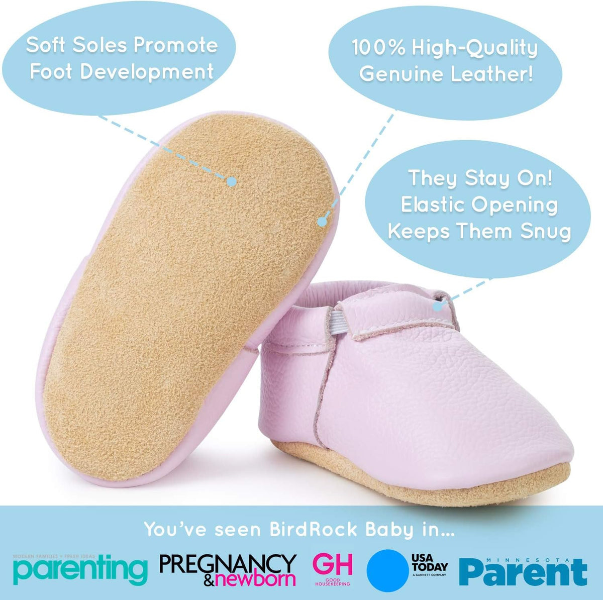 BirdRock Baby Fringeless Moccasins - Genuine Leather Boys and Girls Shoes for Newborns, Infants