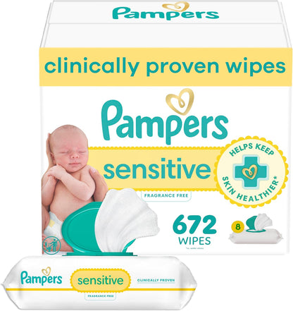 Pampers Baby Wipes, Sensitive, Water Based Wipe, Clinically Proven, Hypoallergenic, and Unscented