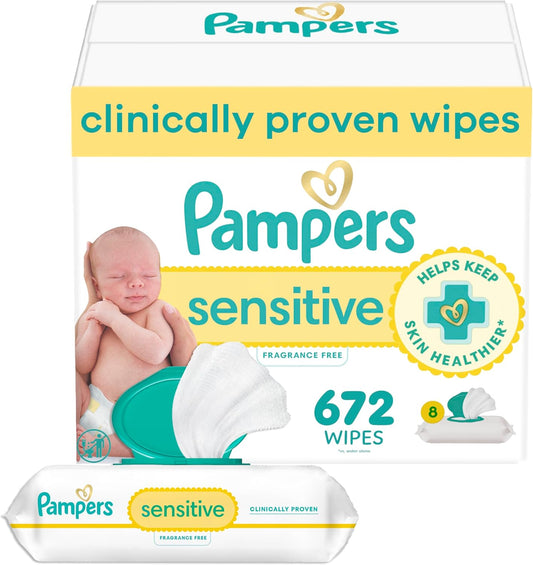 Pampers Baby Wipes, Sensitive, Water Based Wipe, Clinically Proven, Hypoallergenic, and Unscented