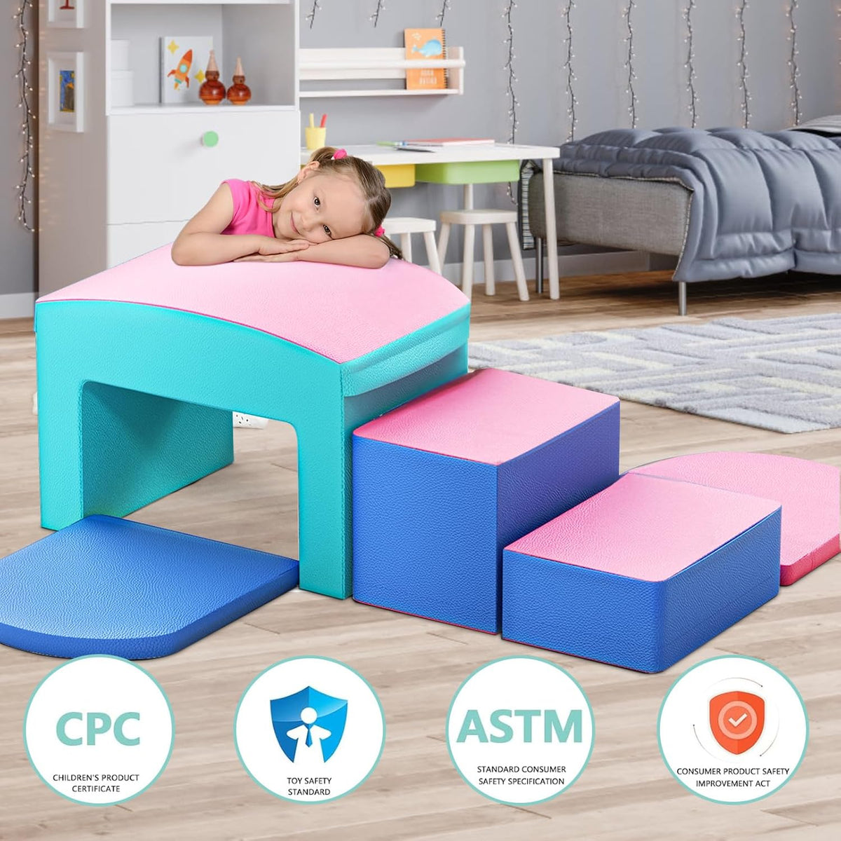 SURPCOS Crawl and Climb Foam Play Set, 6 Pcs Climbing Toys for Toddlers 1-3, Climb and Crawl
