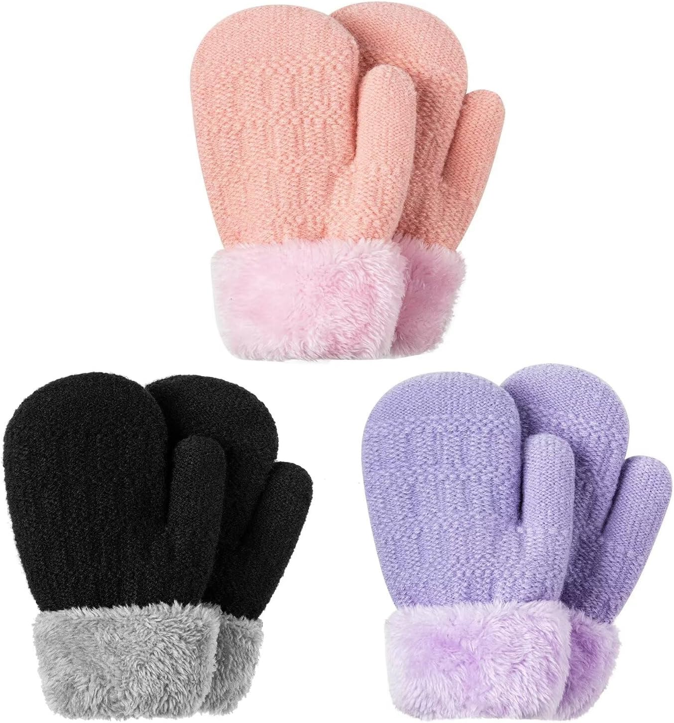 Winter Mittens Gloves Beanie Hat Set for Kids Baby Toddler Children, Thick Warm Knit Fleece Lined
