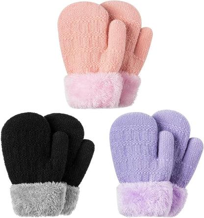 Winter Mittens Gloves Beanie Hat Set for Kids Baby Toddler Children, Thick Warm Knit Fleece Lined
