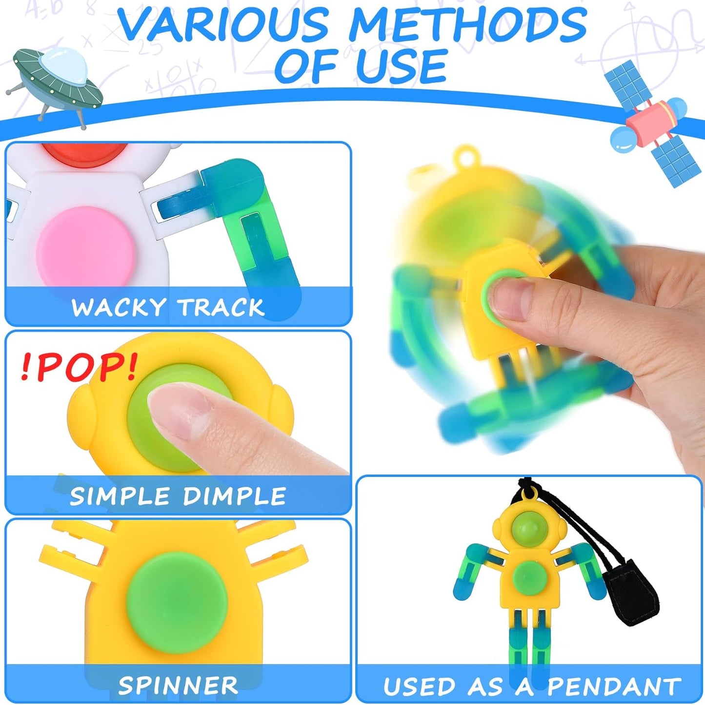 24Pcs Pop Fidget Spinners Bulk - Deformable Astronaut Fidget Spinner Keychain Robot Gyro Fidget