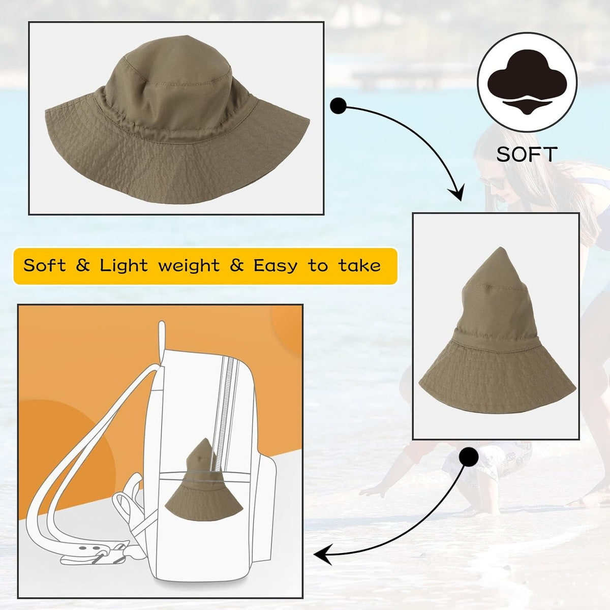 Peecabe Summer Baby Sun Hat for Boys Girls UPF 50+ Wide Brim Toddle Bucket Hat Adjustable Baby