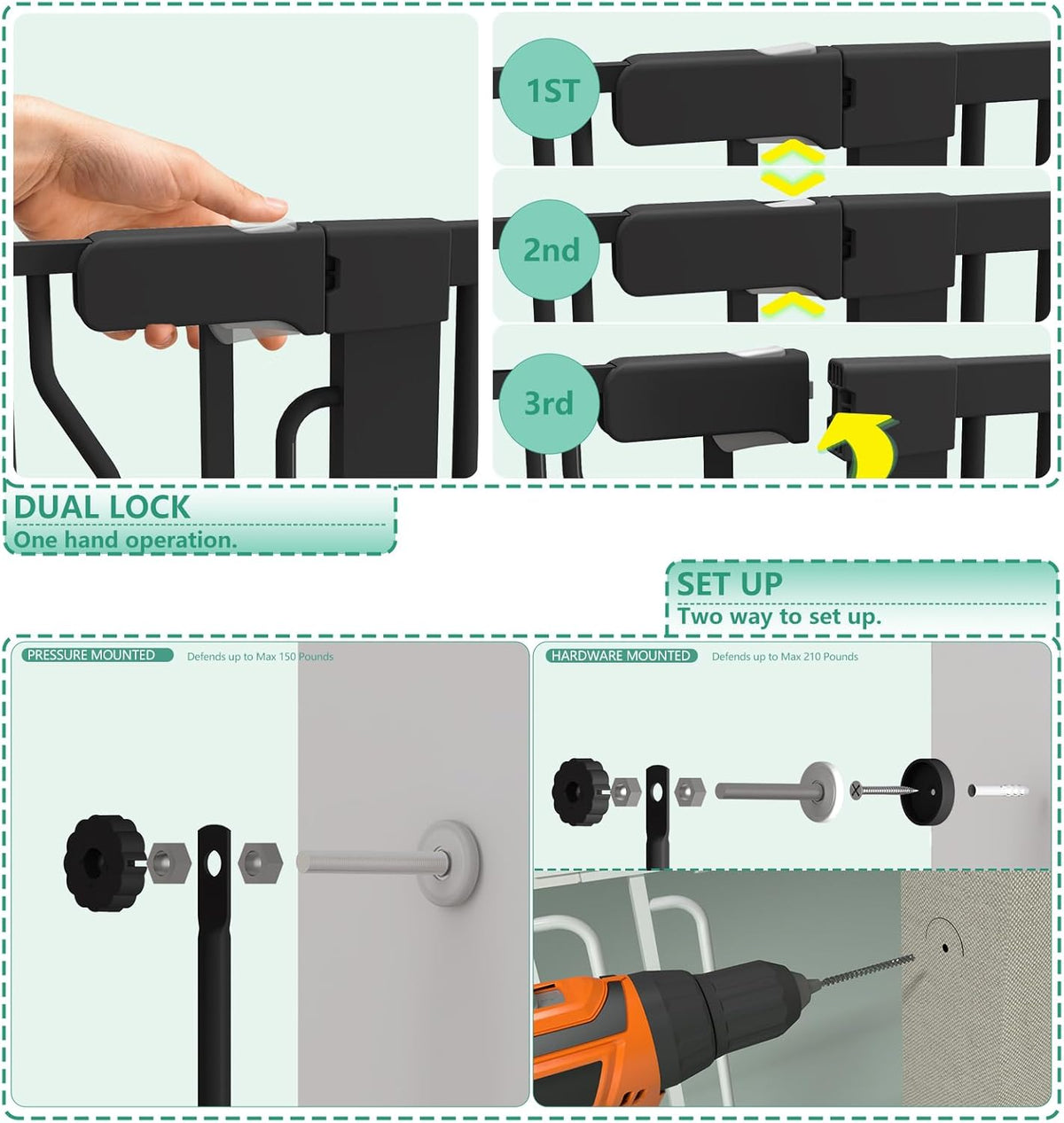 Jiprlak51 Extra Tall Cat Gate for Doorway – 28.5"-48.7" Extra Wide Pet Gate with Adjustable Cat