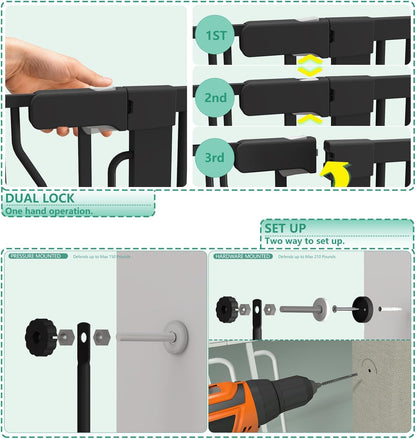 Jiprlak51 Extra Tall Cat Gate for Doorway – 28.5"-48.7" Extra Wide Pet Gate with Adjustable Cat