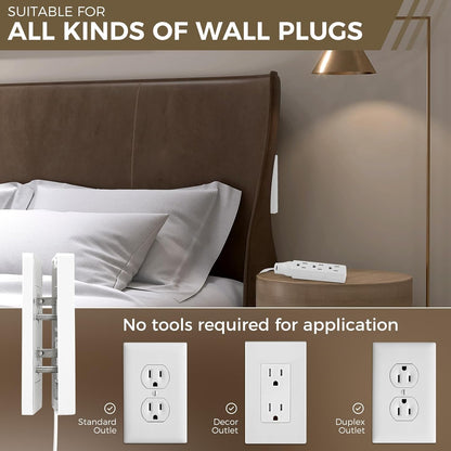 Outlet Concealer Power Strip-Outlet Cover Extender with 3AC Outlets-8ft Flat Plug Extension