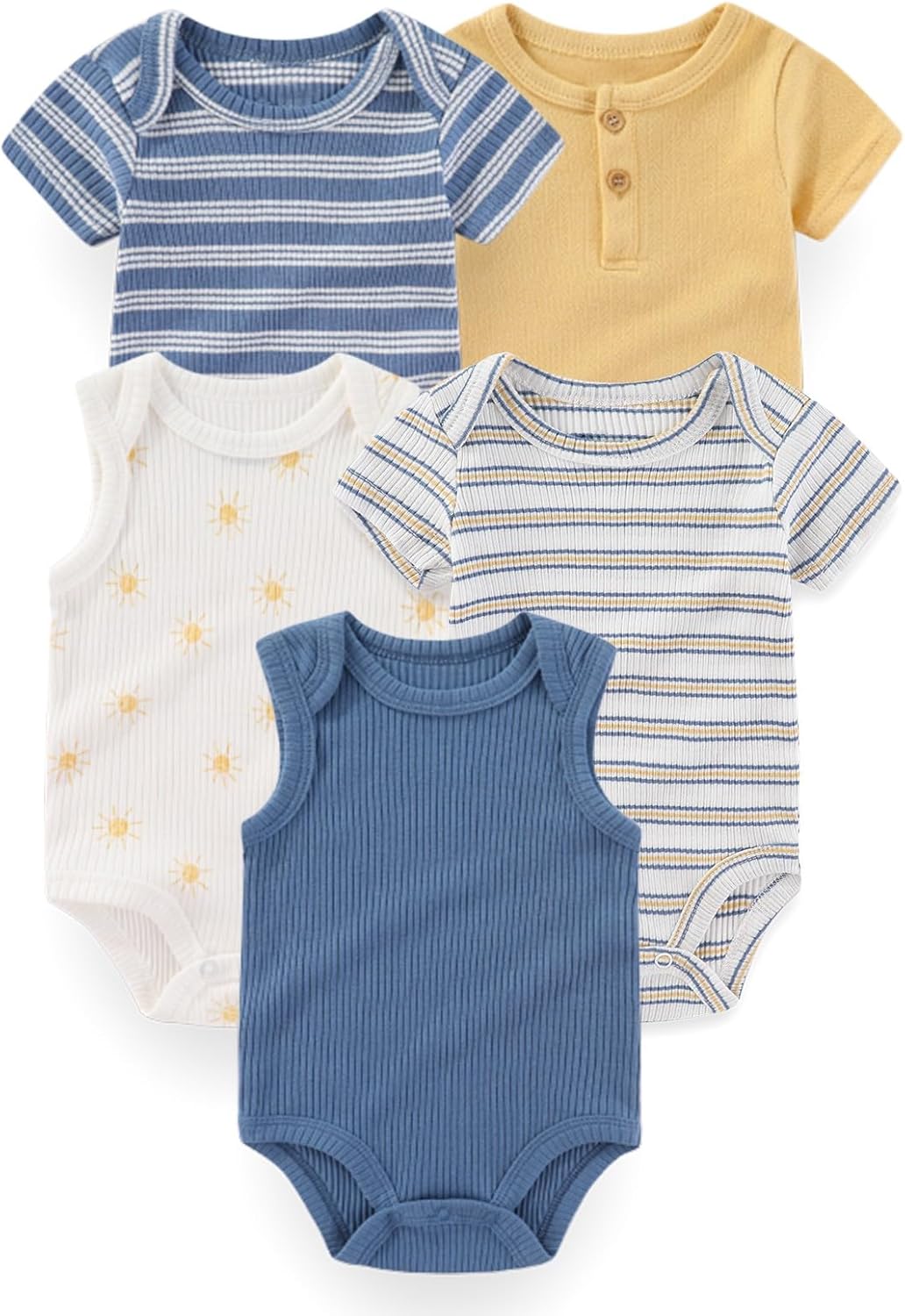 Four Seasons Baby Boy Girl Bodysuits 5-Pack Cotton Comfort Short Sleeve Baby Clothes Soft Infant
