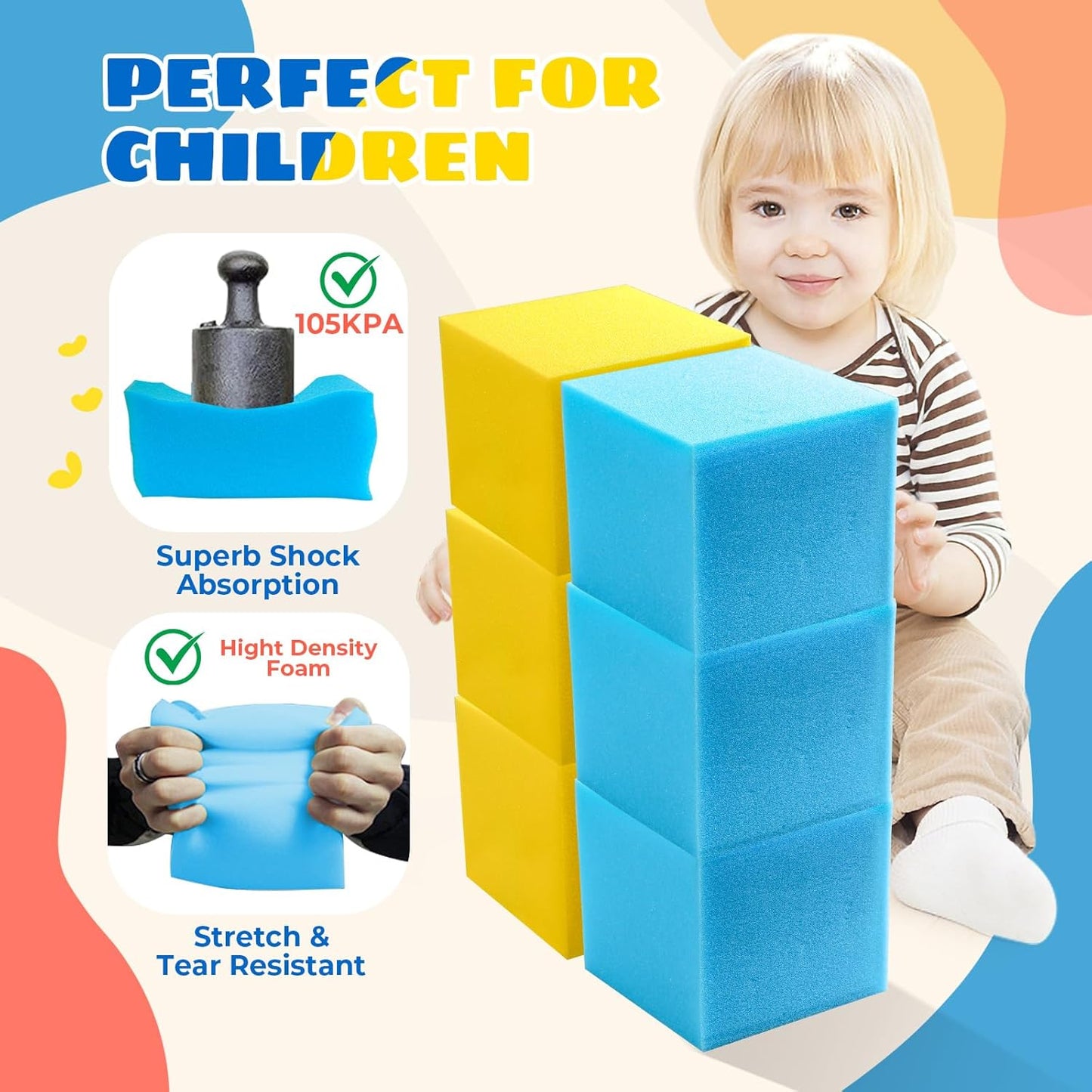 Foam Pit Cubes, 24 PCS 5 Inches Gymnastics Foam Blocks Trampoline Blocks, Multi-Sport Protective
