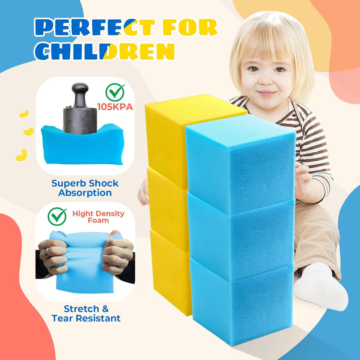Foam Pit Cubes, 24 PCS 5 Inches Gymnastics Foam Blocks Trampoline Blocks, Multi-Sport Protective