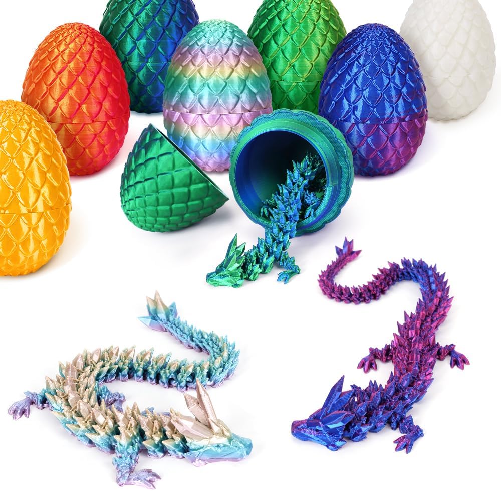 3D Printed Dragon Egg, Mystery Crystal Dragon Egg Fidget Toys Surprise, Articulated Crystal Dragon