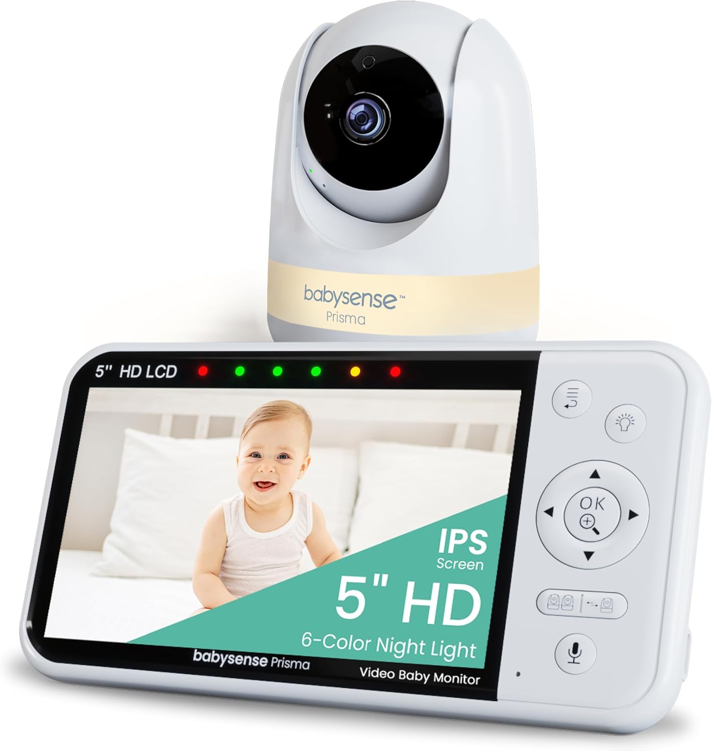 Babysense Prisma Baby Monitor with Camera and Audio, 5” HD Video Baby Monitor, 6-Color Night Light
