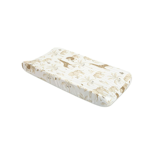 Crane Baby Jungle Theme Changing Pad Cover, 100% Cotton, Quilted Design, Machine Washable, Elastic