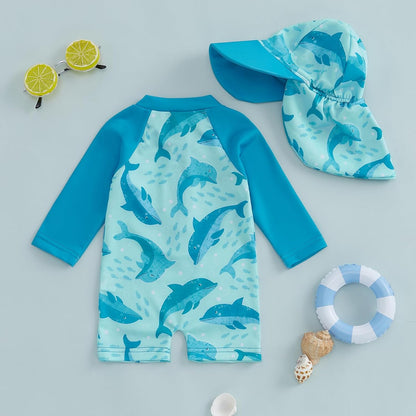 Hnyenmcko Baby/Toddler Boy Rash Guard Swimsuit Long Sleeve One Piece Zipper Swimwear Sunsuit Infant