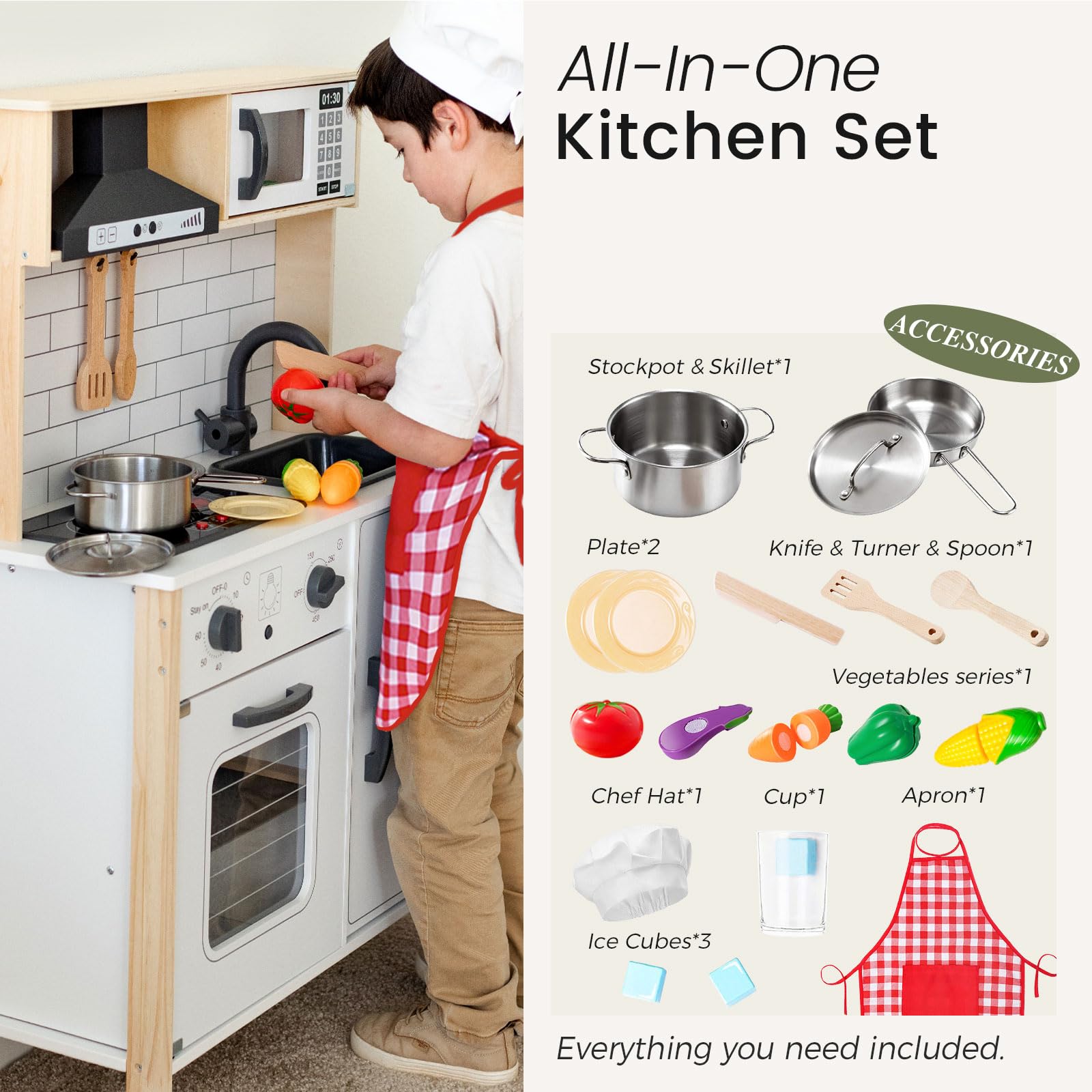 Tiny Land Play Kitchen for Kids – Real Lights, Sounds & Adjustable Height