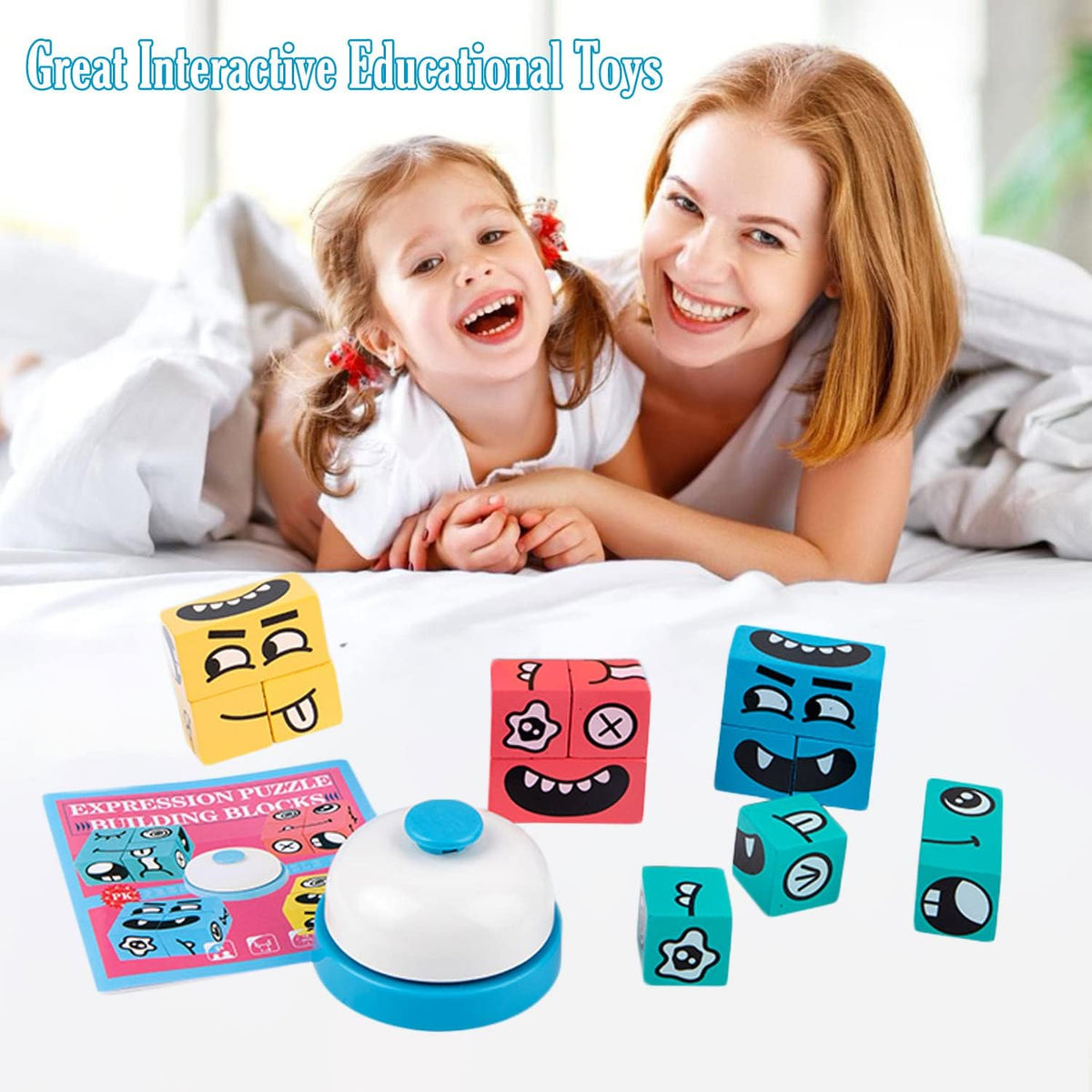 Wooden Face Changing Magic Cube Building Blocks Game Matching Expression Puzzle Toy Board Games for