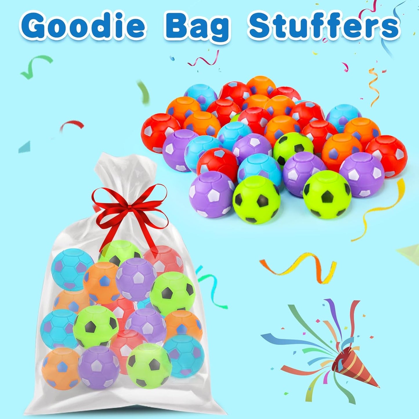 32PCS Fidget Spinner Soccer Balls Sports Party Favors Bulk for Kids 4-8 8-12 Birthday Goodie Treat