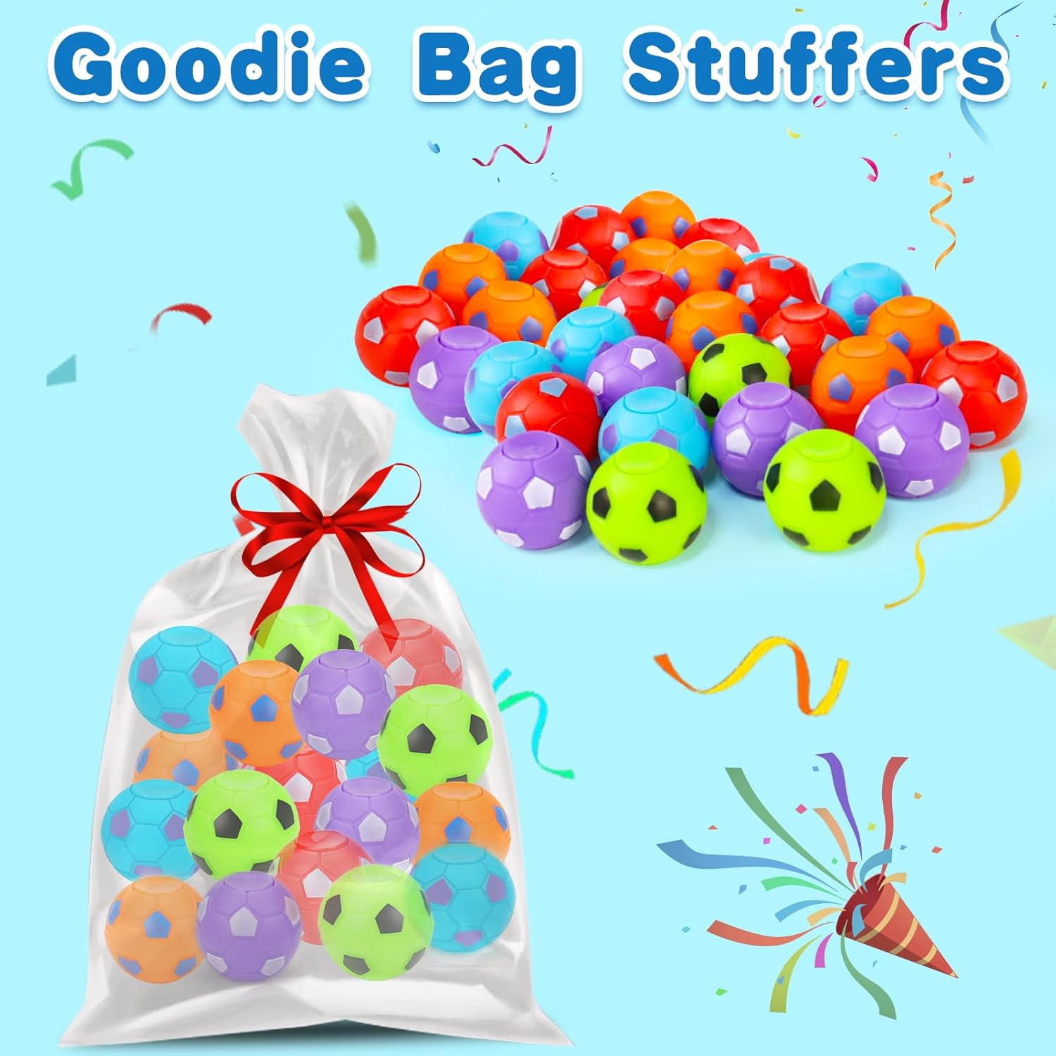 32PCS Fidget Spinner Soccer Balls Sports Party Favors Bulk for Kids 4-8 8-12 Birthday Goodie Treat