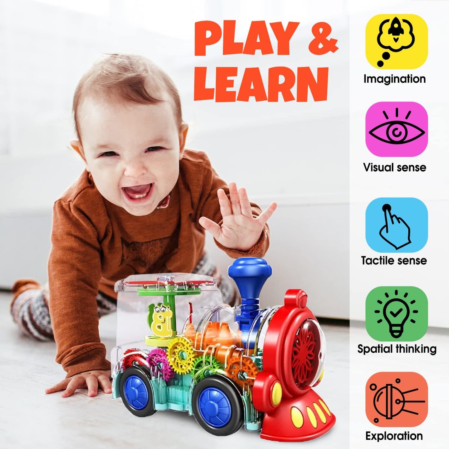 Transparent Sensory Train Toy - Fun and Interactive Toy for Kids - Music Train with LED Light up
