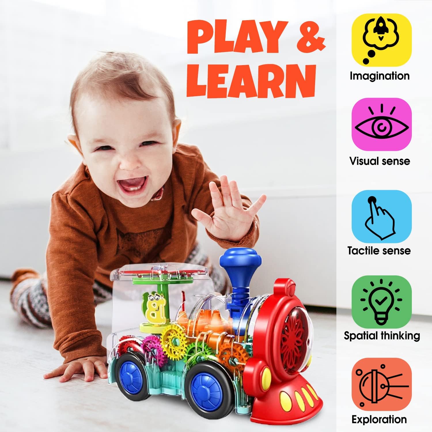 Transparent Sensory Train Toy - Fun and Interactive Toy for Kids - Music Train with LED Light up