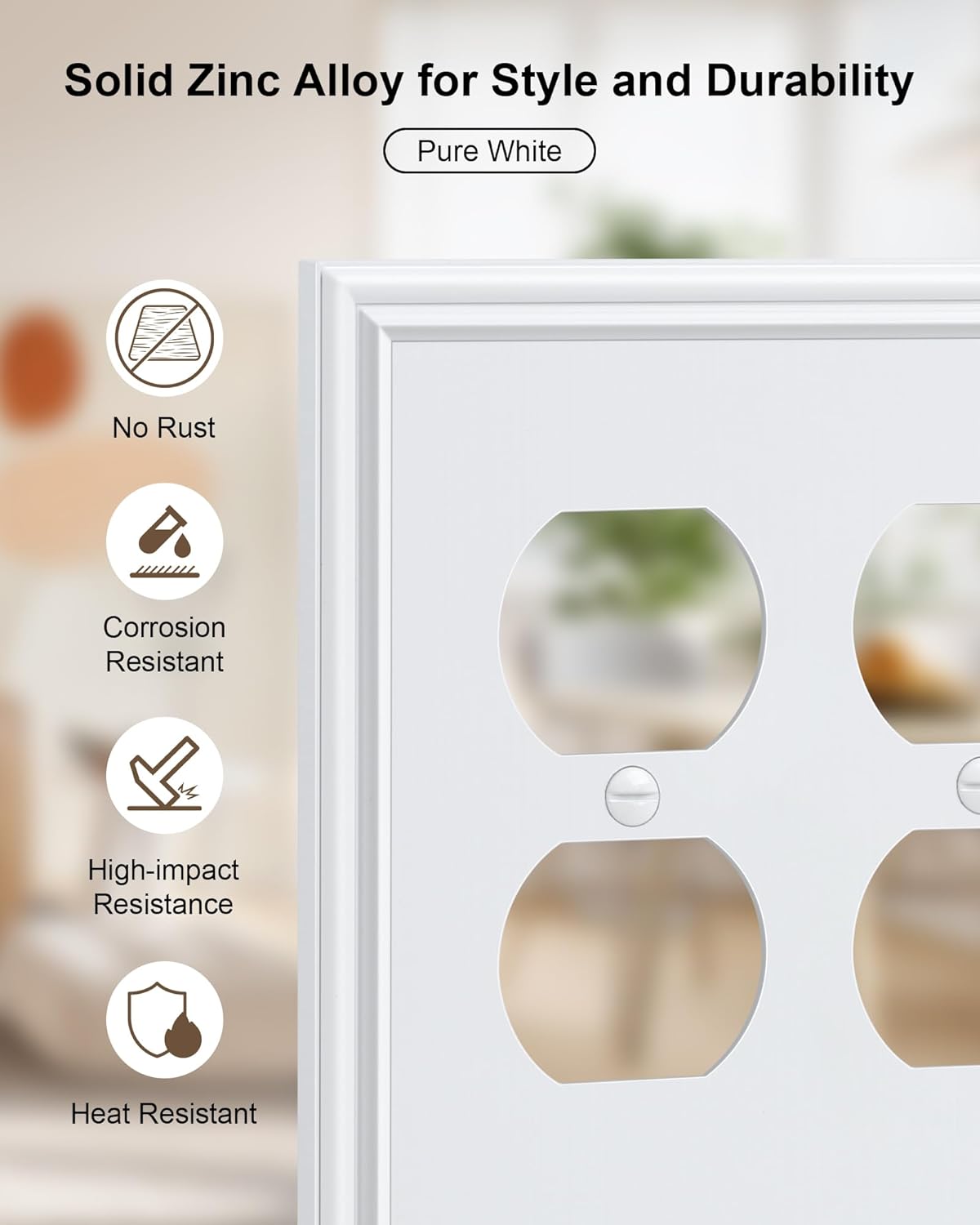 2-Pack Double Duplex Outlet Cover, Pure White Decorative Switch Plates and Outlet Covers for