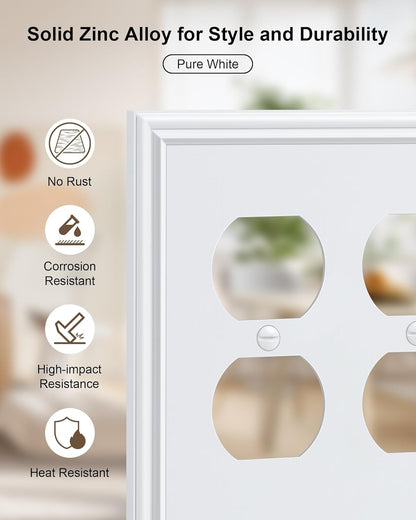 2-Pack Double Duplex Outlet Cover, Pure White Decorative Switch Plates and Outlet Covers for