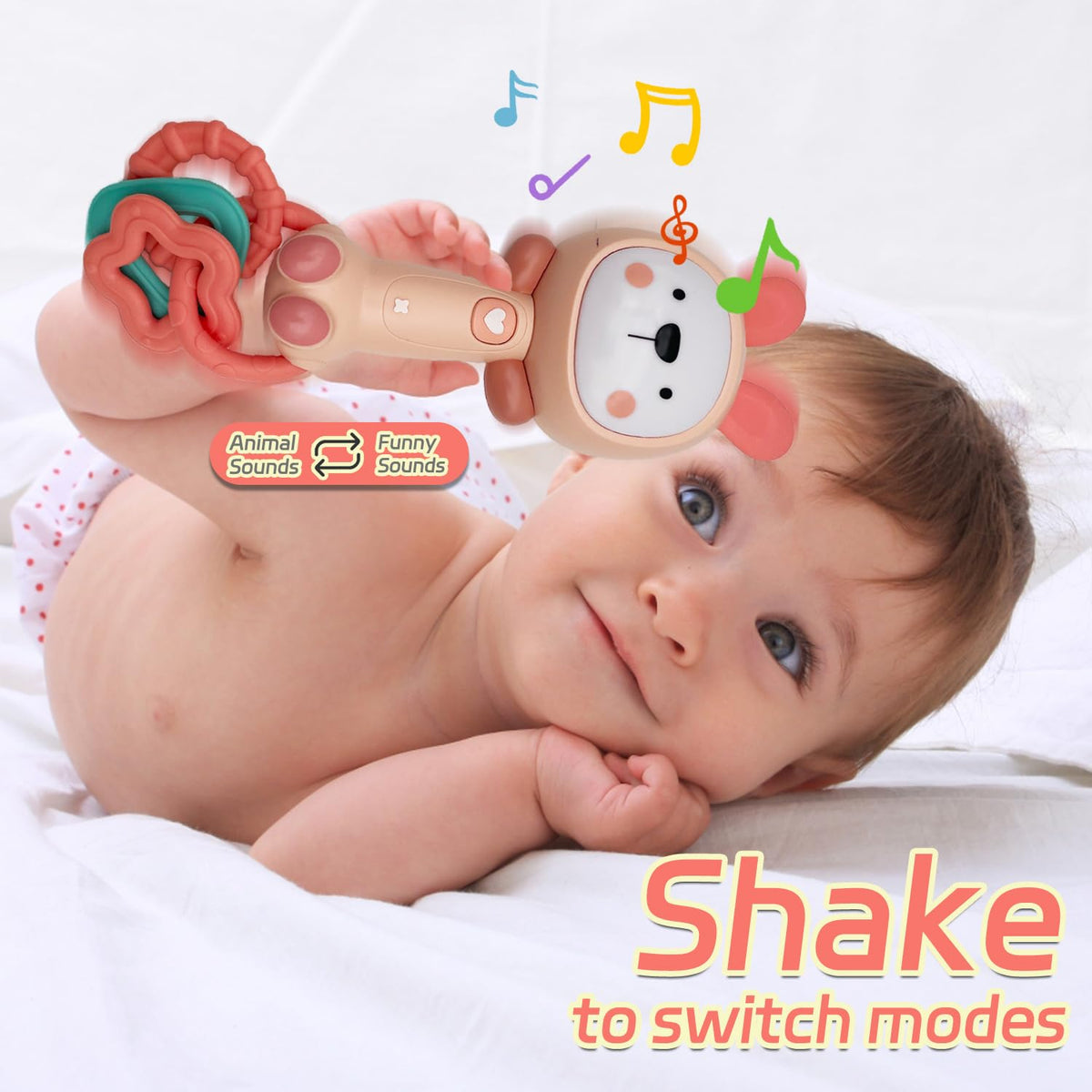 Baby Music Rattle, Teething Toys for Infants 6-12-18 Months Toddlers, Light-Up & Chew Sensory Toys