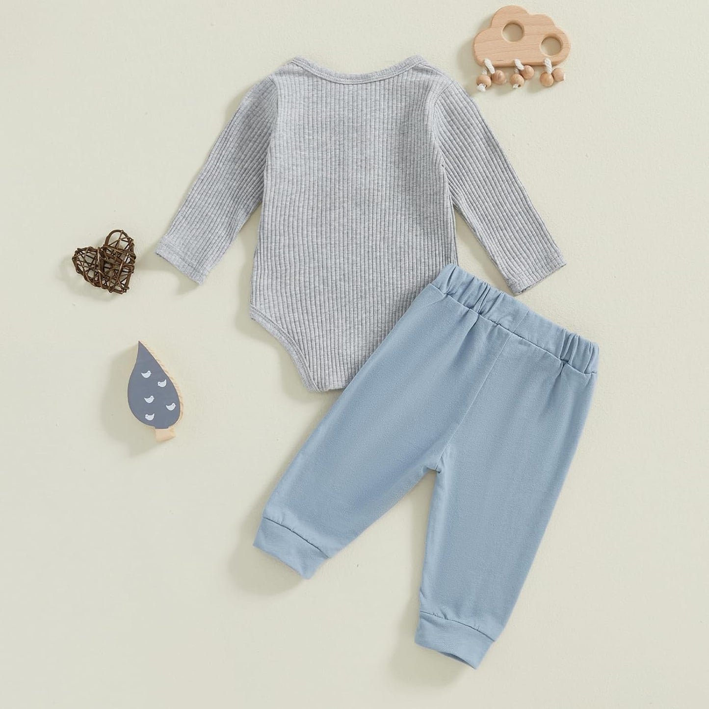 fhutpw Baby Boy Clothes 3 6 12 18 Months Ribbed Knitted Long Sleeve Romper and Pants Sets Newborn