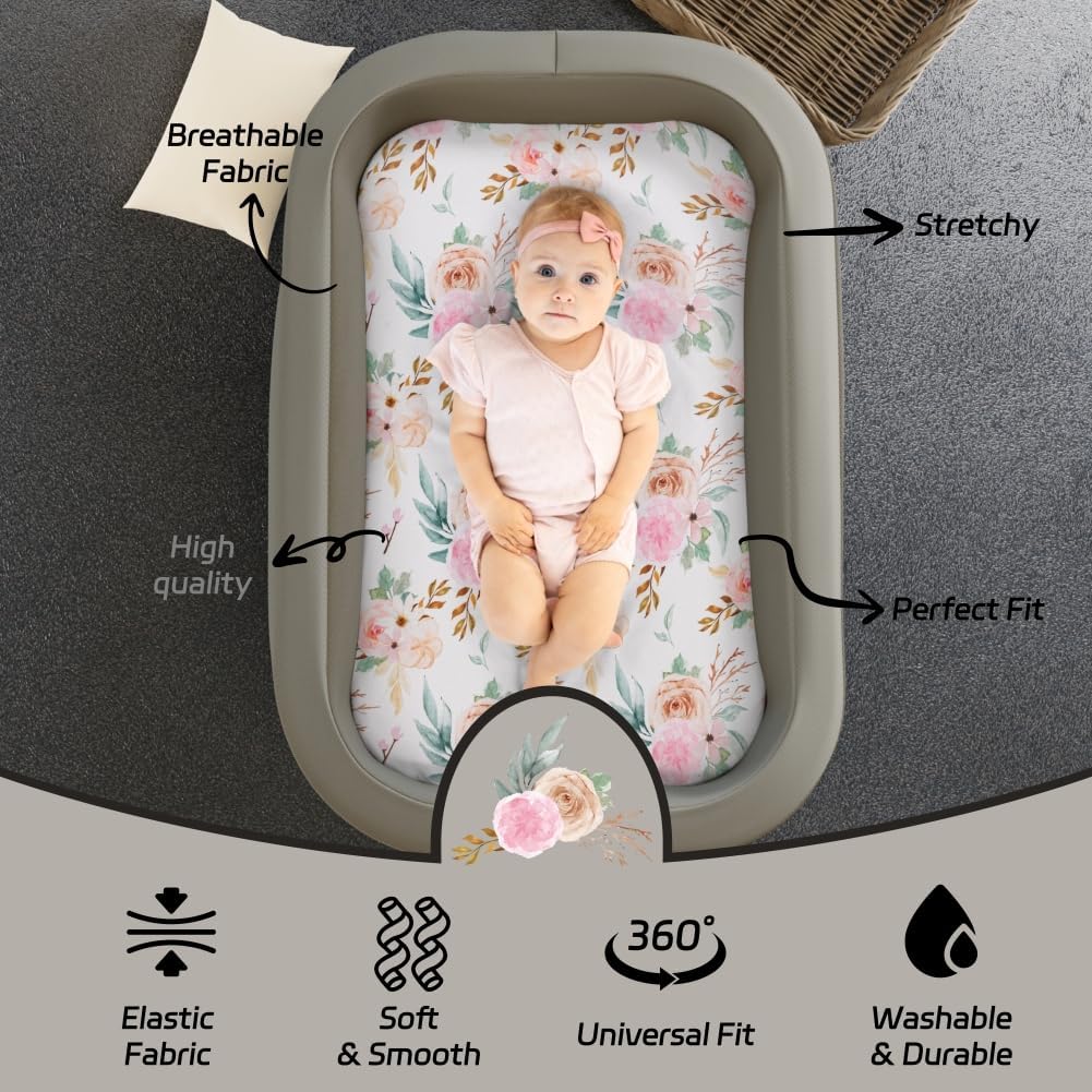 4 Pack Baby Girl Bassinet Sheets Set Soft Fitted Floral or Elephant Theme Baby Girl Mattress Covers