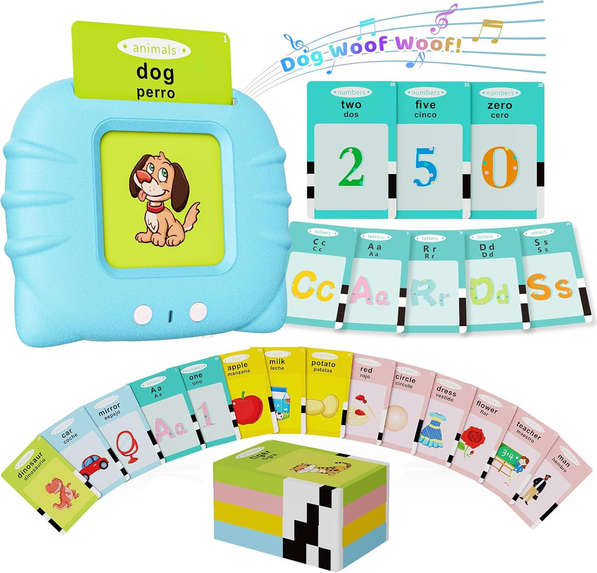 Toddler Toys Bilingual English and Spanish Talking Flash Cards for 1 2 3 4 5 6 Year Old Boys and