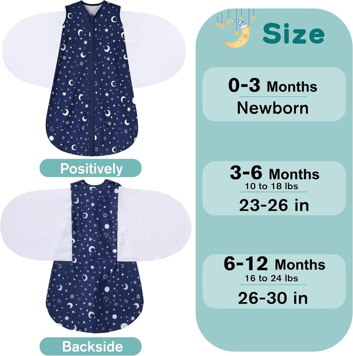 Newborn Sleep Sack Baby Swaddle,0-3 Months,3-Way Adjustable Wearable Blanket,100% Rayon Cotton