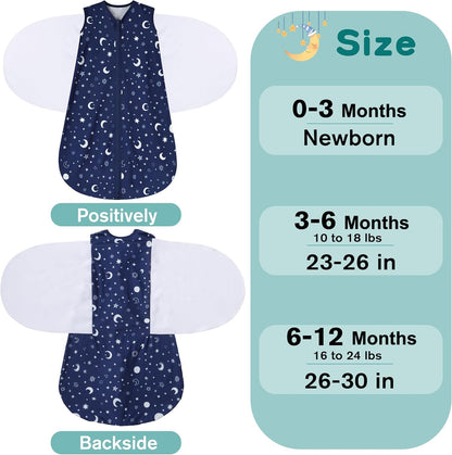Newborn Sleep Sack Baby Swaddle,3-6 Months,3-Way Adjustable Wearable Blanket,100% Rayon Cotton