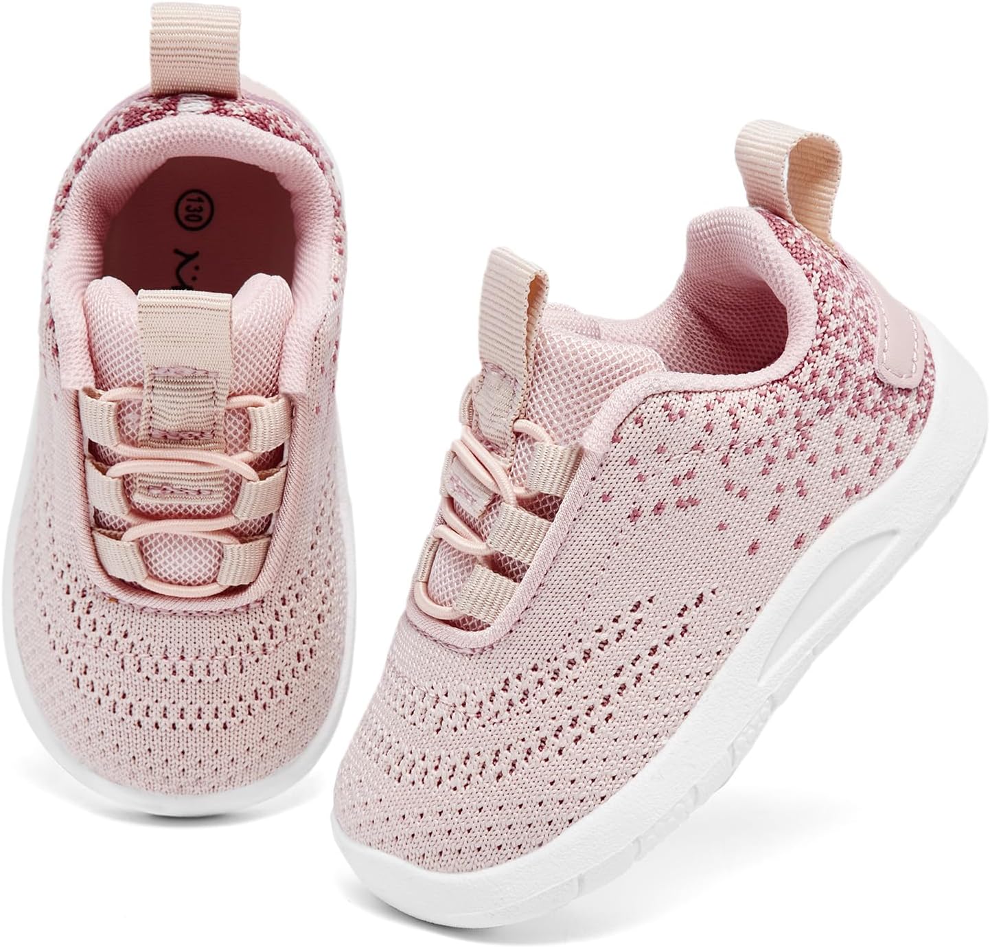 MORENDL Toddler Slip On Sneakers Baby Walking Shoes Non-Slip Breathable Unisex Pink Mesh Lace-Up