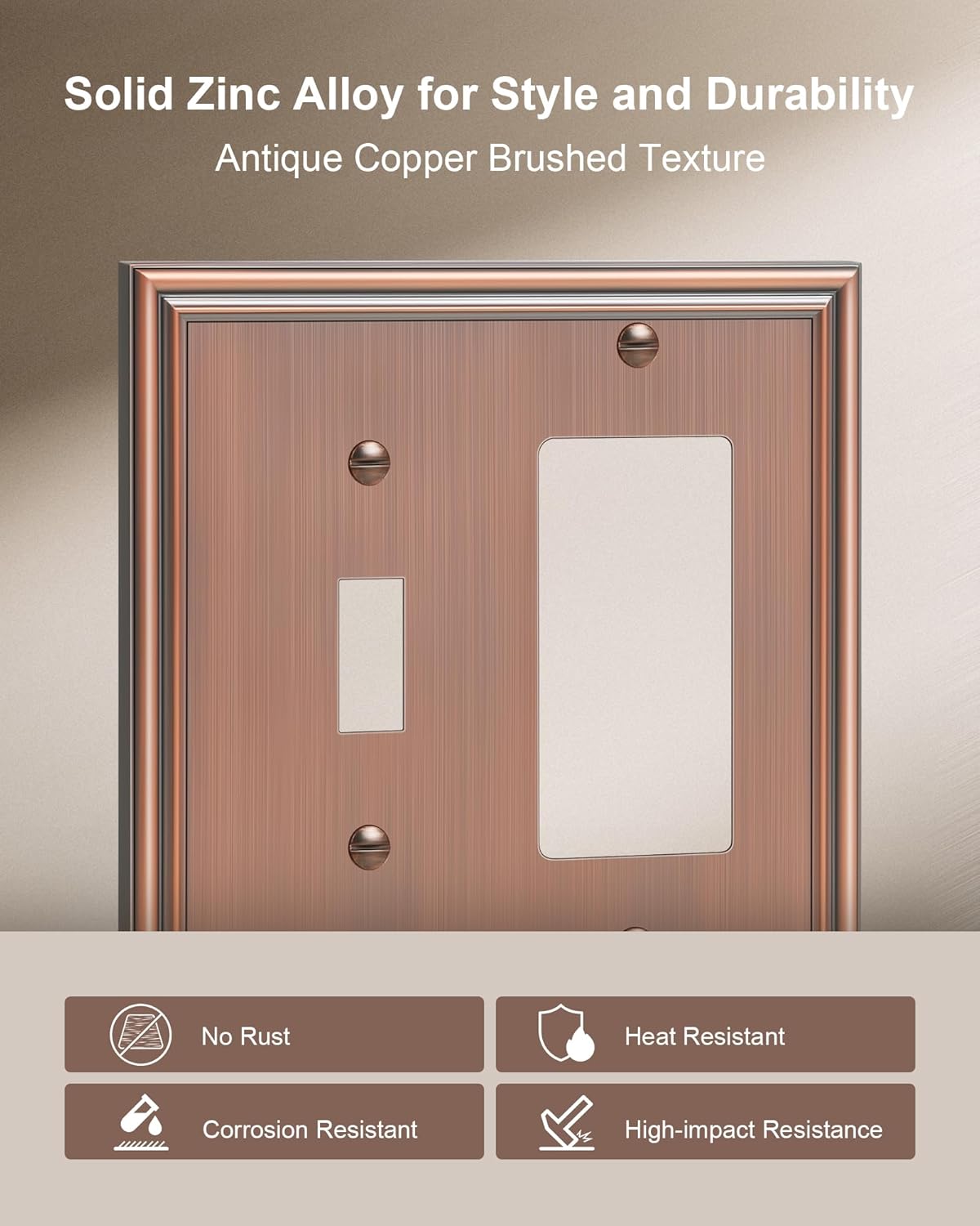 2-Pack Combo Toggle/Decorator Light Switch Cover Plate, Antique Copper Decorative Electrical Outlet
