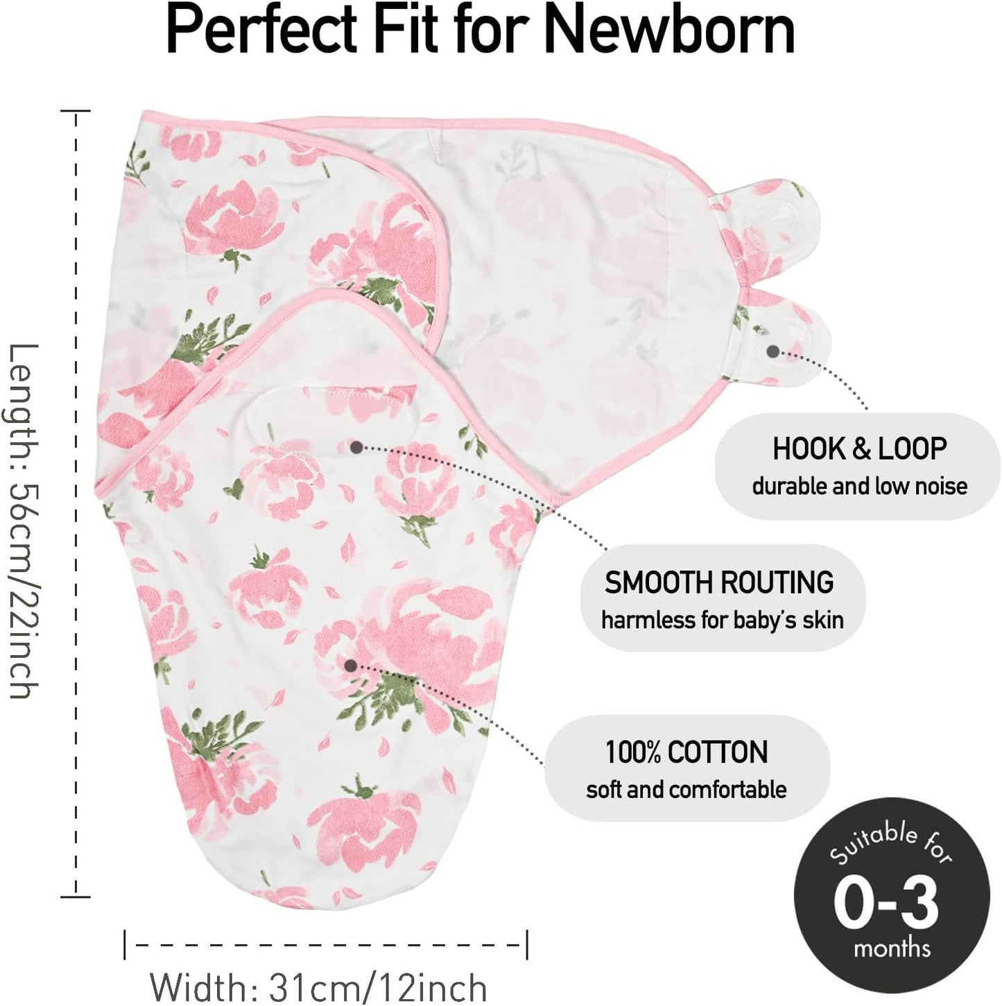 GLLQUEN BABY Girl Swaddles 0-3 Months - 3 Pack Baby Swaddles Sack for Newborn, Infant Sleep Sack