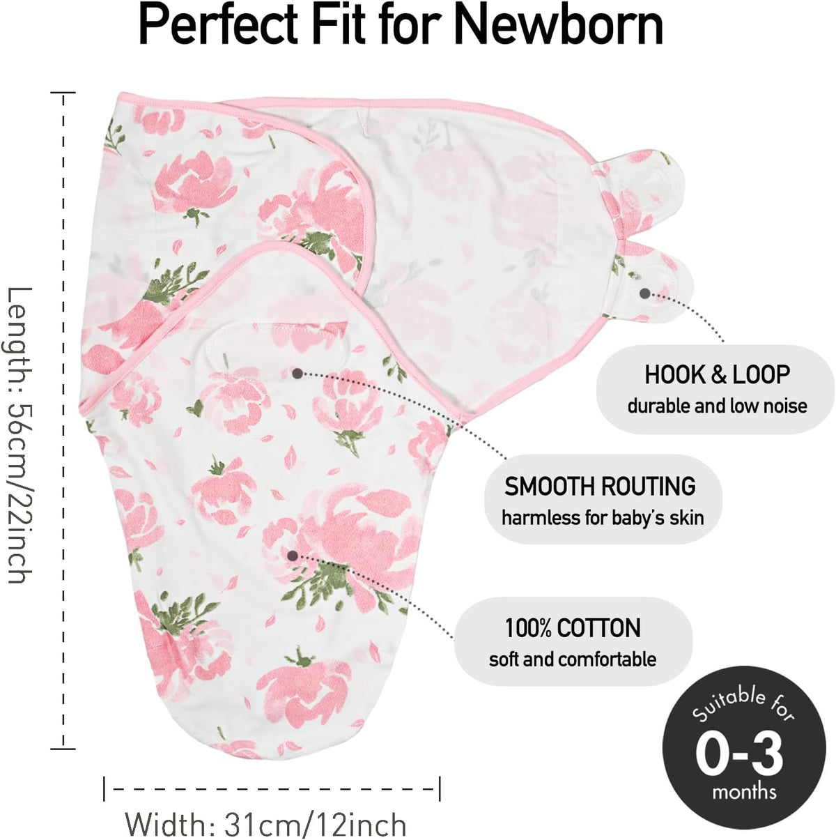 GLLQUEN BABY Girl Swaddles 0-3 Months - 3 Pack Baby Swaddles Sack for Newborn, Infant Sleep Sack