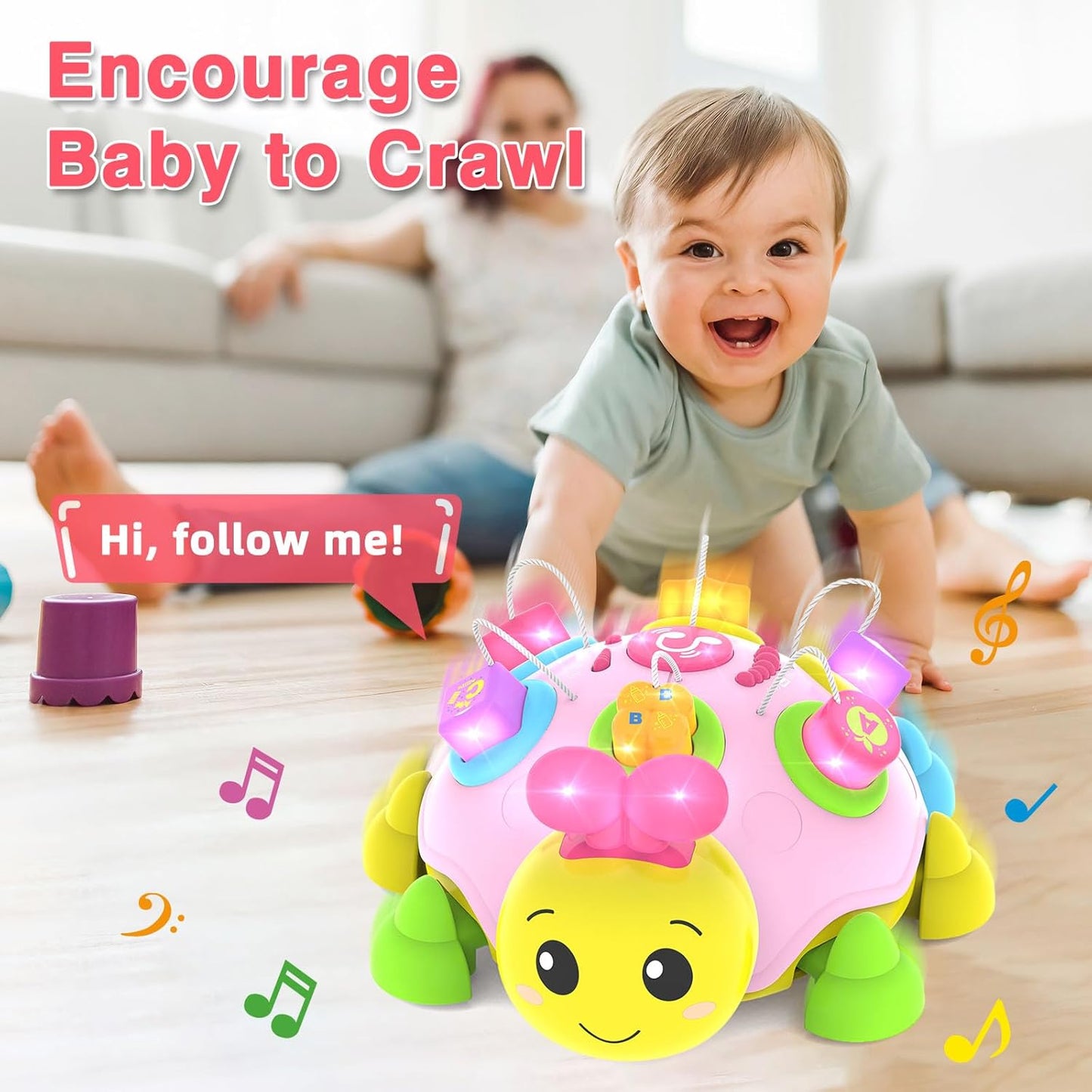 Baby Crawling Toys 6-12 Months,Musical Ladybug Crawling Toy for Infants 0-3-6 7 8 9 10 12-18