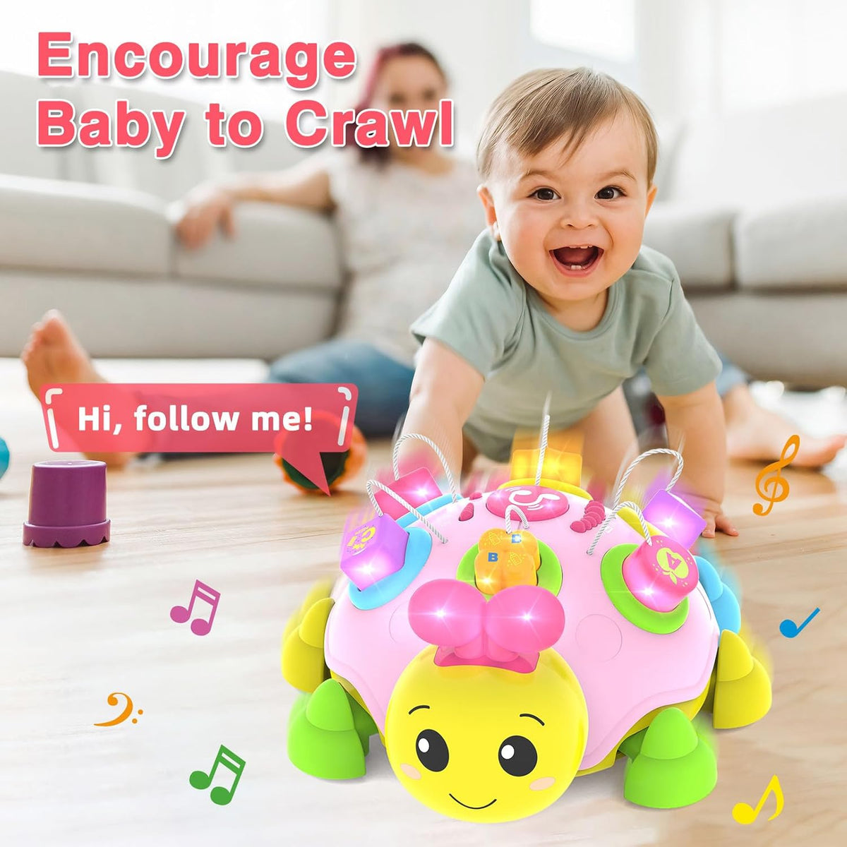 Baby Crawling Toys 6-12 Months,Musical Ladybug Crawling Toy for Infants 0-3-6 7 8 9 10 12-18