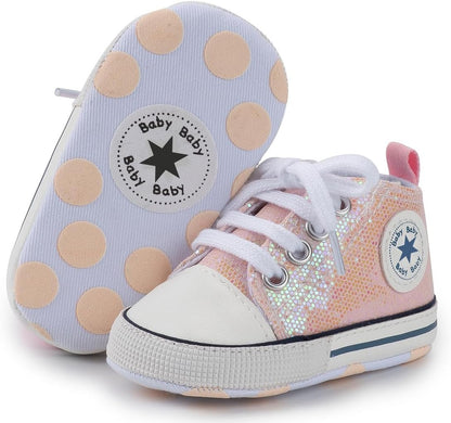 Unisex Baby Girls Boys Canvas High-top Shoes, Newborn Infant Anti-Slip Soft Sole Frist Walking