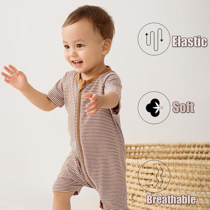 Feidoog Baby Boys 2Pack Rompers Summer Short Sleeve 2 Way Zipper One-Piece Romper Jumpsuit Sleep
